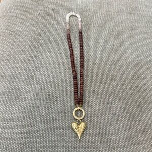 Gemstone Ombré Beaded Necklace with Removable Gold Puffy Heart Pedant